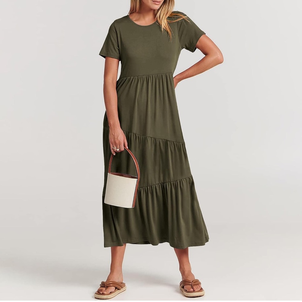 Kubbon Army Olive Green Midi Dress Sz Large